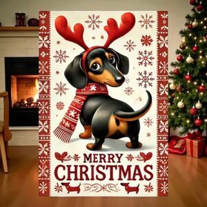 Merry Christmas Dachshund Garden Flag 12x8 – Holiday Wiener Dog with Antlers